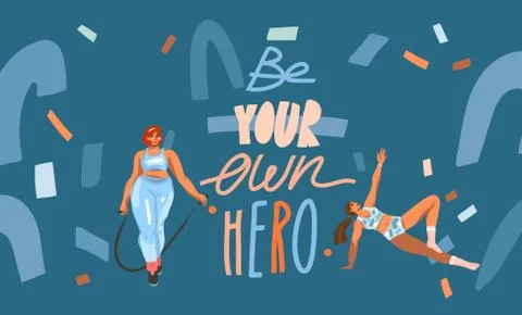 Hand drawn vector abstract stock graphic illustration with young happy females Stock Illustration