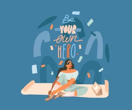 Hand drawn vector abstract stock graphic illustration with young happy female Stock Illustration
