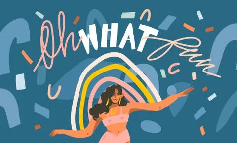 Hand drawn vector abstract stock graphic illustration with young happy female Stock-Illustration