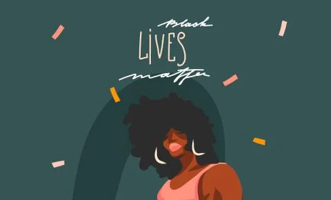 Hand drawn vector abstract stock graphic illustration with young black afro Stock Illustration