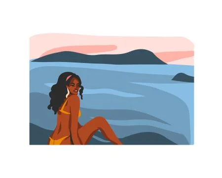 Hand drawn vector abstract stock flat graphic illustration with young happy Stock Illustration