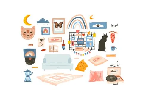 Hand drawn vector abstract stock flat graphic illustrations collection bundle Stock Illustration