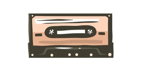 Hand drawn vector abstract stock flat graphic illustration with retro casette Stock Illustration