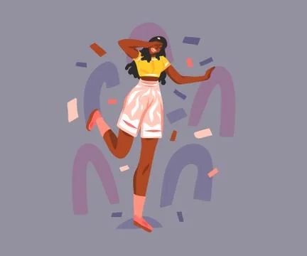 Hand drawn vector abstract stock flat graphic illustration with young happy Stock Illustration