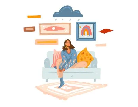 Hand drawn vector abstract stock graphic illustration with young melancholy Stock Illustration