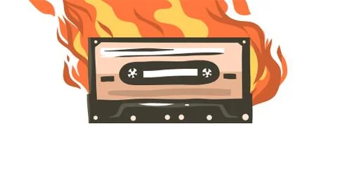 Hand drawn vector abstract stock flat graphic illustration with burning retro Stock Illustration