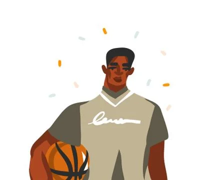 Hand drawn vector abstract stock graphic illustration with young happy black Stock Illustration