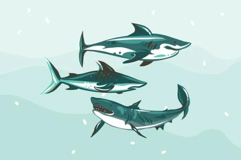 Hand drawn vector abstract stock flat graphic illustration with underwater Stock Illustration