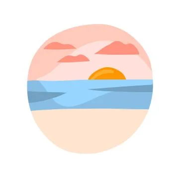 Hand drawn vector abstract stock flat graphic illustration with sundown beach Stock Illustration
