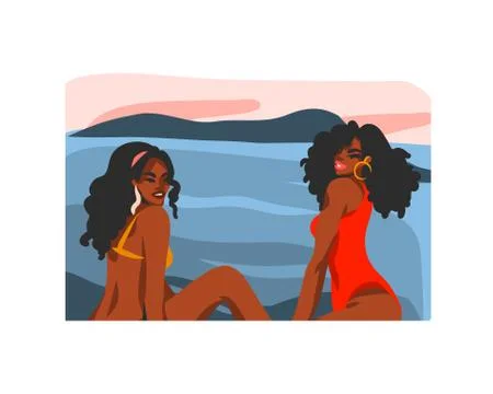 Hand drawn vector abstract stock flat graphic illustration with young happy Stock Illustration