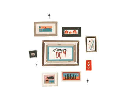 Hand drawn vector abstract stock flat graphic illustration with indoor interior イラスト素材