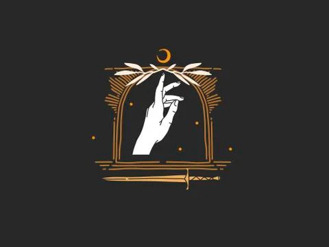 Hand drawn vector abstract stock flat graphic illustration with logo elements Stock Illustration
