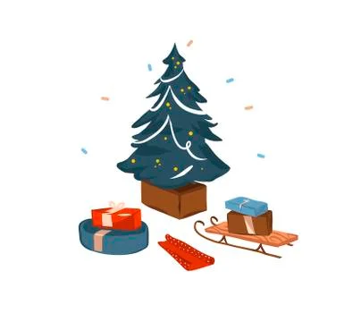 Hand drawn vector abstract stock flat Merry Christmas,and Happy New Year cartoon 스톡 일러스트