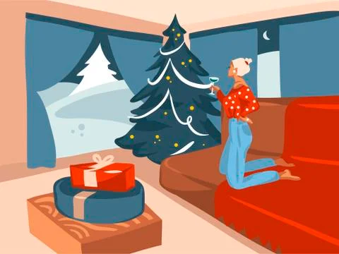 Hand drawn vector abstract stock flat Merry Christmas,and Happy New Year cartoon 스톡 일러스트