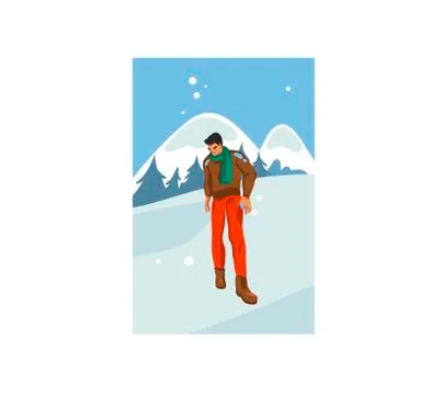 Hand drawn vector abstract stock flat Merry Christmas,and Happy New Year time Stock Illustration