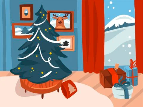 Hand drawn vector abstract stock flat Merry Christmas,and Happy New Year cartoon Illustrazione stock