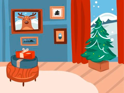 Hand drawn vector abstract stock flat Merry Christmas,and Happy New Year cartoon 스톡 일러스트