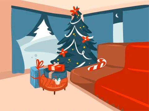 Hand drawn vector abstract stock flat Merry Christmas,and Happy New Year cartoon Illustrazione stock