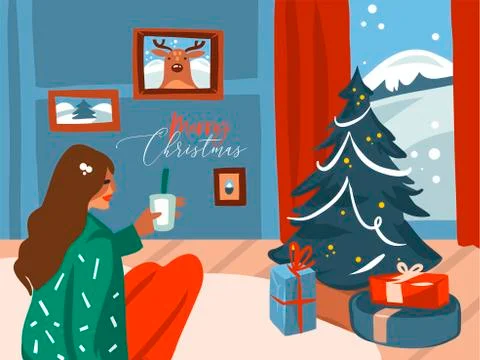 Hand drawn vector abstract stock flat Merry Christmas,and Happy New Year cartoon 스톡 일러스트