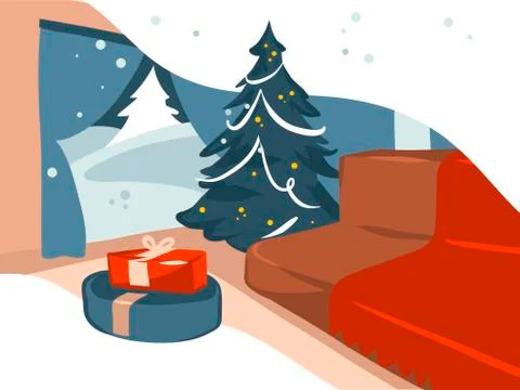 Hand drawn vector abstract stock flat Merry Christmas,and Happy New Year cartoon Stock Illustration