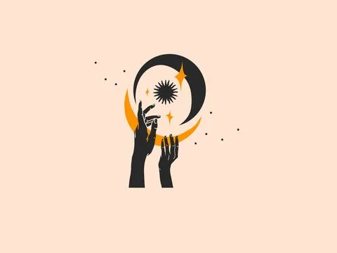 Hand drawn vector abstract stock flat graphic celestial illustration with logo Illustrazione stock