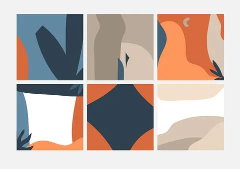 Hand drawn vector abstract stock graphic illustration art cards set,with modern Stock Illustration