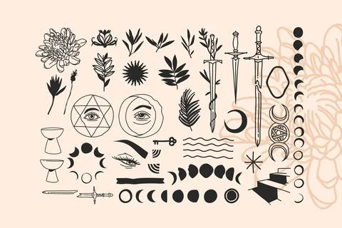 Hand drawn vector abstract stock flat graphic illustrations alchemy esoteric Stock Illustration