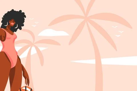 Hand drawn vector abstract stock flat graphic illustration with young ,happy Stock Illustration