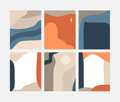 Hand drawn vector abstract stock graphic illustration art cards set,with modern Stock Illustration