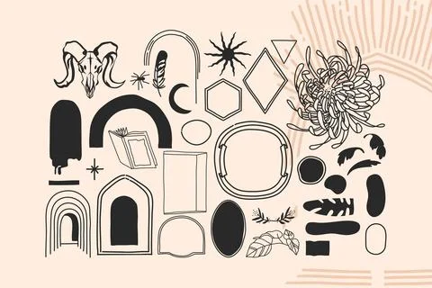 Hand drawn vector abstract stock flat graphic illustrations alchemy esoteric Stock Illustration