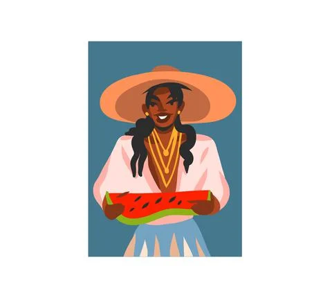 Hand drawn vector abstract stock graphic illustration with young happy,in summer Stock Illustration