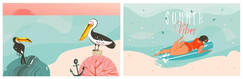 Hand drawn vector abstract stock graphic summer time cartoon, contemporary イラスト素材