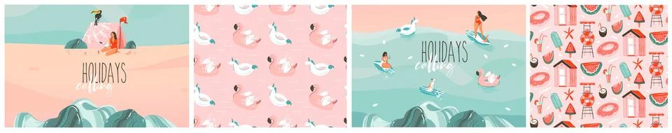 Hand drawn vector abstract stock graphic summer time cartoon,contemporary 스톡 일러스트