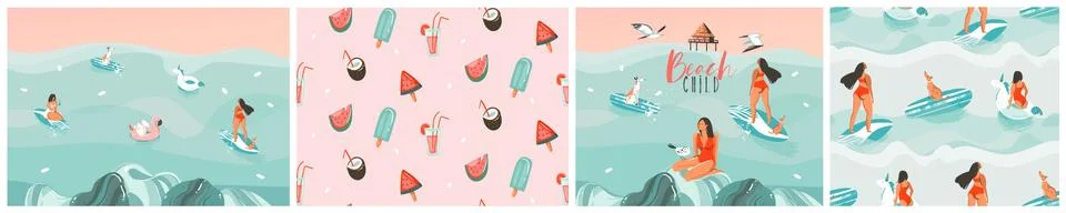 Hand drawn vector abstract stock graphic summer time cartoon,contemporary 스톡 일러스트