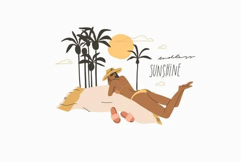 Hand drawn vector abstract stock graphic summer time cartoon,minimalistic style Stock Illustration