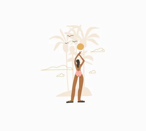 Hand drawn vector abstract stock graphic summer time cartoon,minimalistic style Stock Illustration