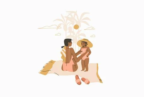Hand drawn vector abstract stock graphic summer time cartoon,minimalistic style Stock Illustration