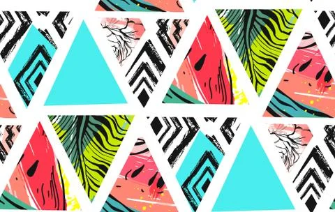 Hand drawn vector abstract summer time collage seamless pattern with watermelon Illustrazione stock