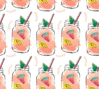 Hand drawn vector abstract summer time organic fresh fruits seamlees pattern Stock Illustration