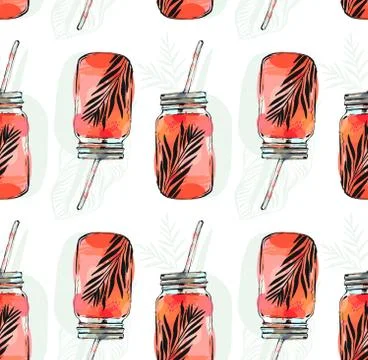 Hand drawn vector abstract summer time organic fresh fruits seamless pattern  Stock Illustration
