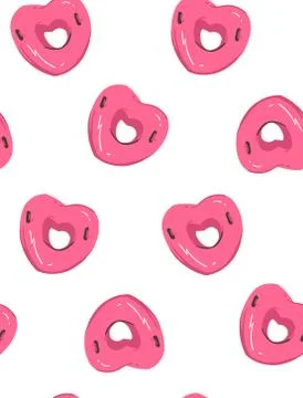Hand drawn vector abstract summer time fun seamless pattern with pink heart Stock Illustration