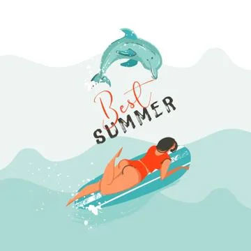 Hand drawn vector abstract summer time fun illustration with swimming happy Stock Illustration