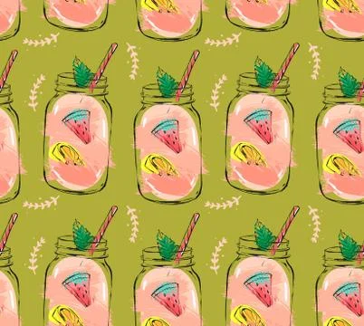 Hand drawn vector abstract summer time organic fresh fruits seamless pattern Illustrazione stock