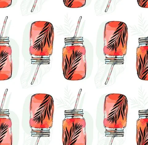 Hand drawn vector abstract summer time organic fresh fruits seamless pattern Stock Illustration