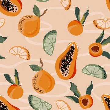 Hand drawn vector abstract summer fruits. Stock Illustration