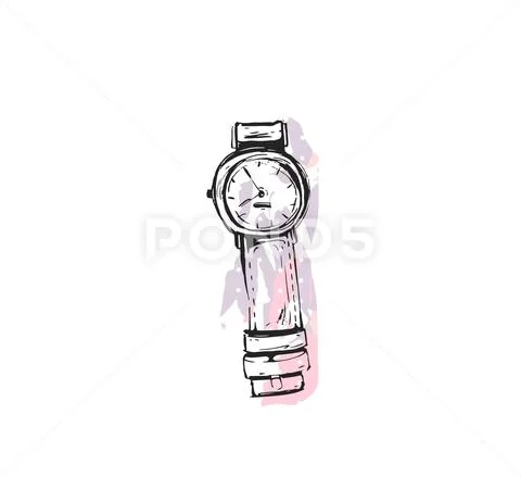 Hand drawn vector abstract texture graphic fashion chic style icon with girl Stock Illustration