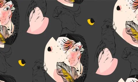 Hand drawn vector abstract textured graphic seamless pattern collage with exotic Stock-Illustration
