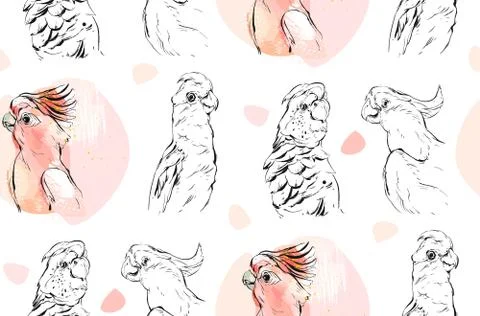 Hand drawn vector abstract textured graphic seamless pattern collage with exotic Stockillustratie