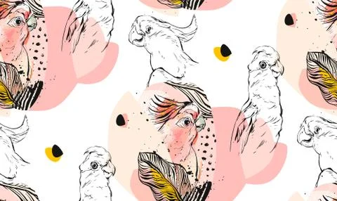 Hand drawn vector abstract textured graphic seamless pattern collage with exotic Stockillustratie