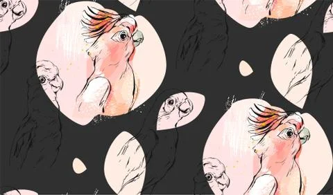 Hand drawn vector abstract textured graphic seamless pattern collage with exotic Stock Illustration